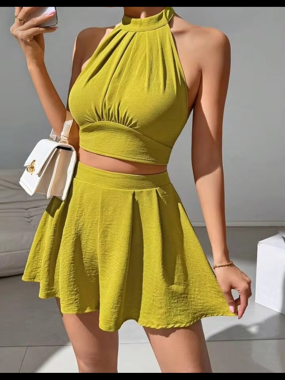 Lime Green Two Piece Halter Skort Set